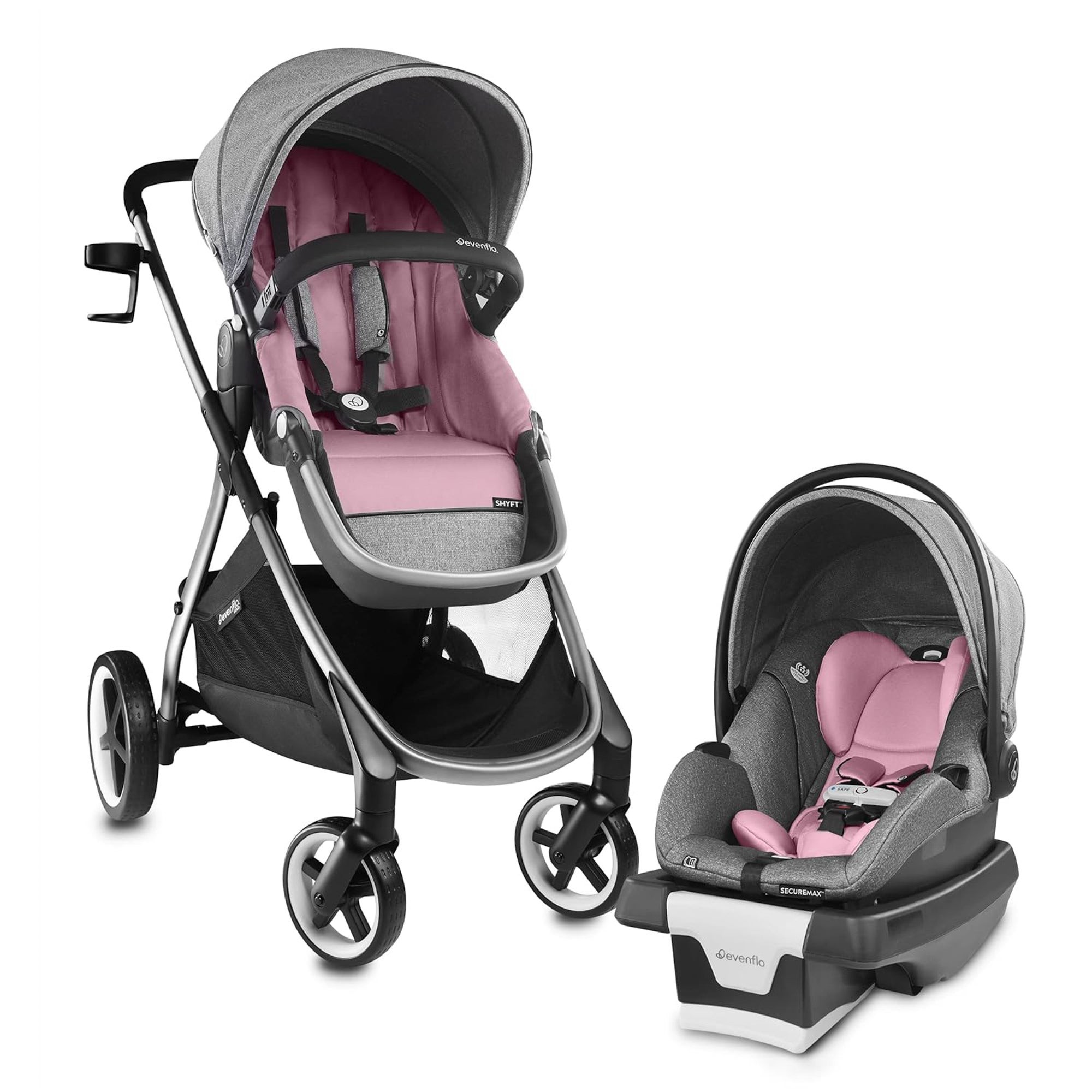 GOLD Shyft Travel System w/ Securemax Infant Car Seat + Sensor Safe Opal Pink