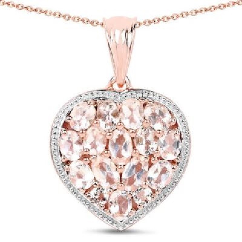 PARIKHS 12.81 Carat Pink Chelcedonia and Morganite Pendant with chain in 18K Rose Gold over Silver