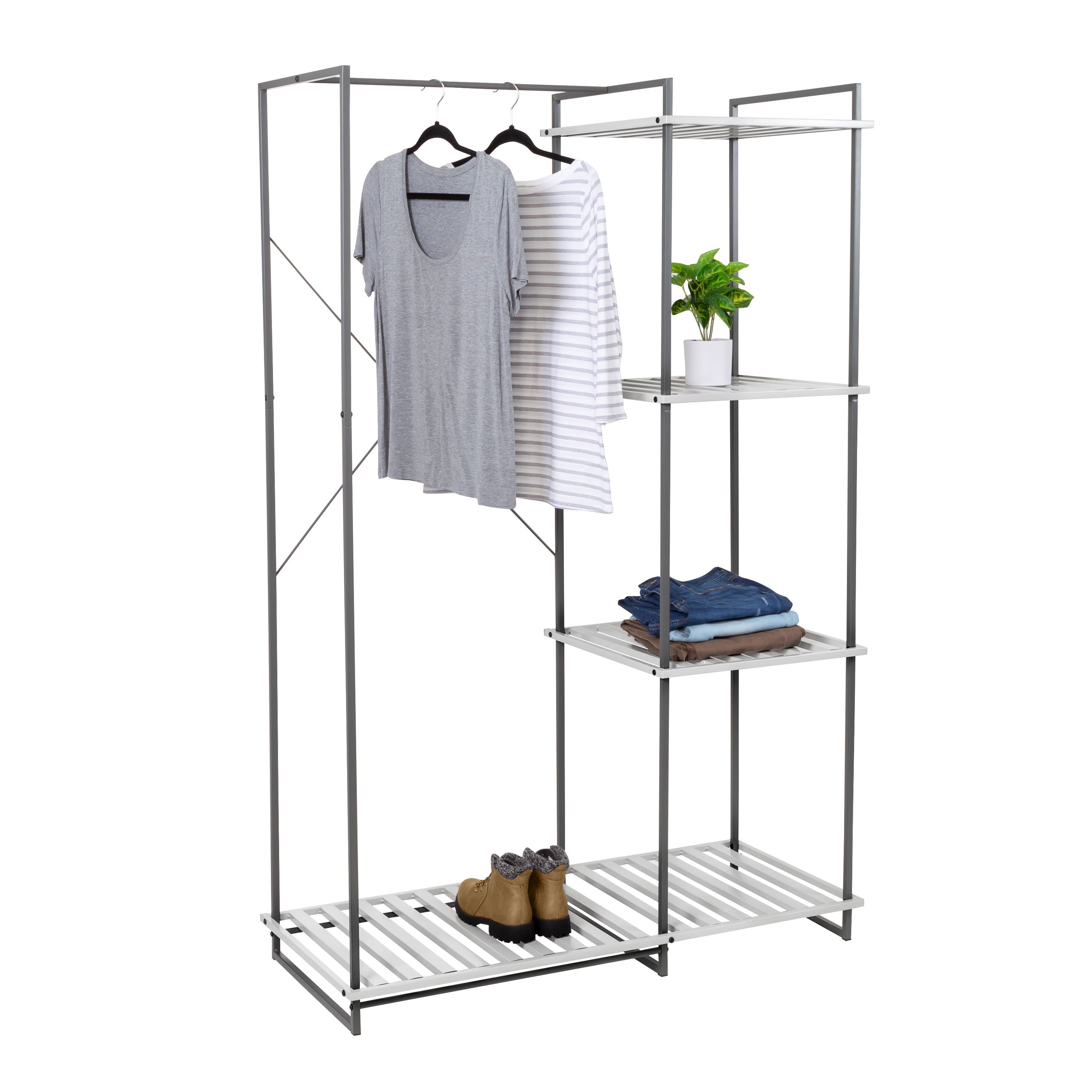Freestanding Open Closet w/ 4 Shelves Gray Metal