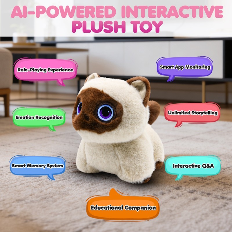 Brown AI Talking Plush Cat Companion for Kids
