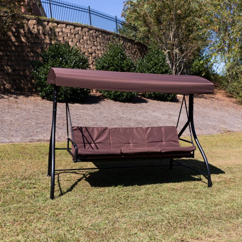 3-Seat Outdoor Steel Converting Patio Swing and Bed Canopy Hammock in Brown