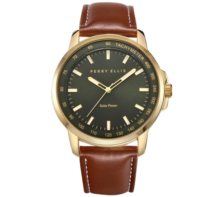 43mm Gold Tone Solar Powered Strap Watch