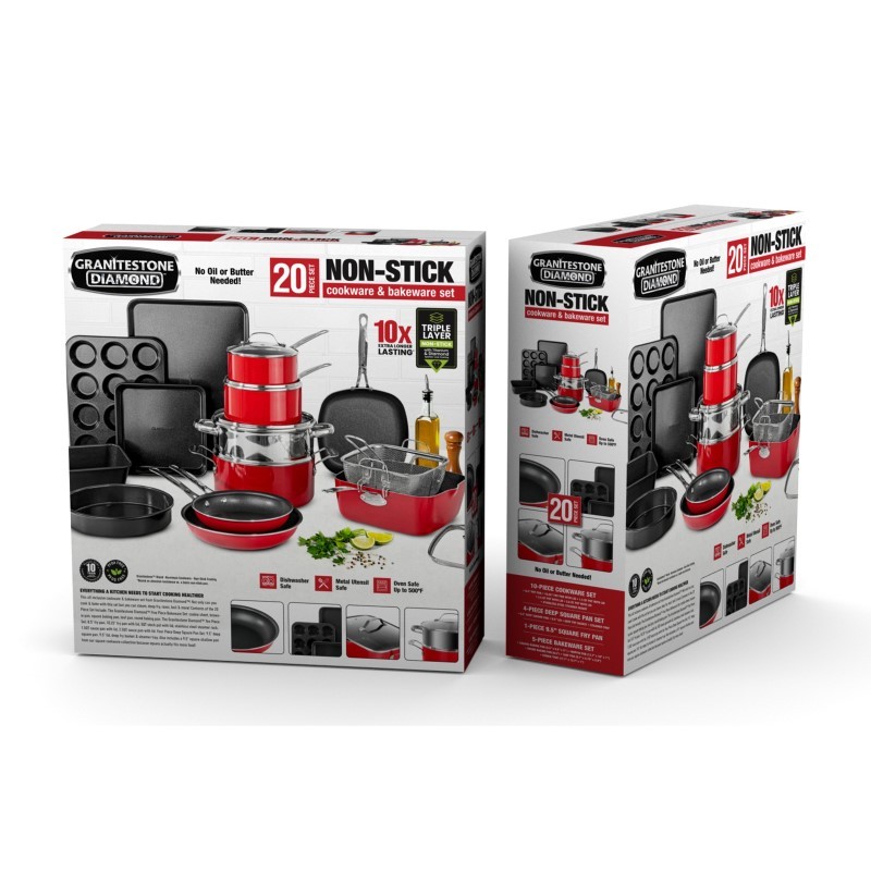 20 Pieces Non-Stict Cookware and Bakeware Set - (Red)
