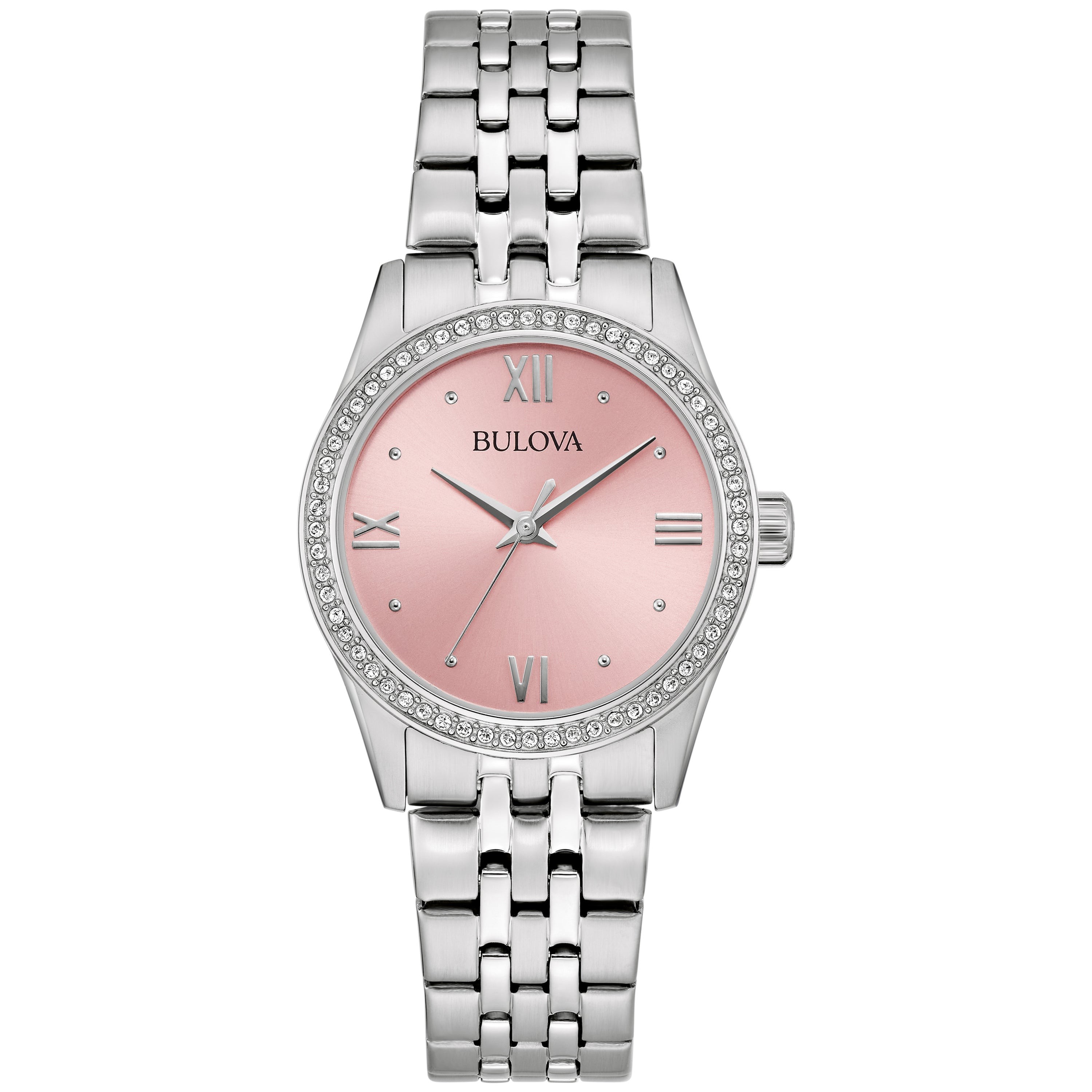 Ladies' Corporate Collection Crystal Silver-Tone Watch, Pink Dial