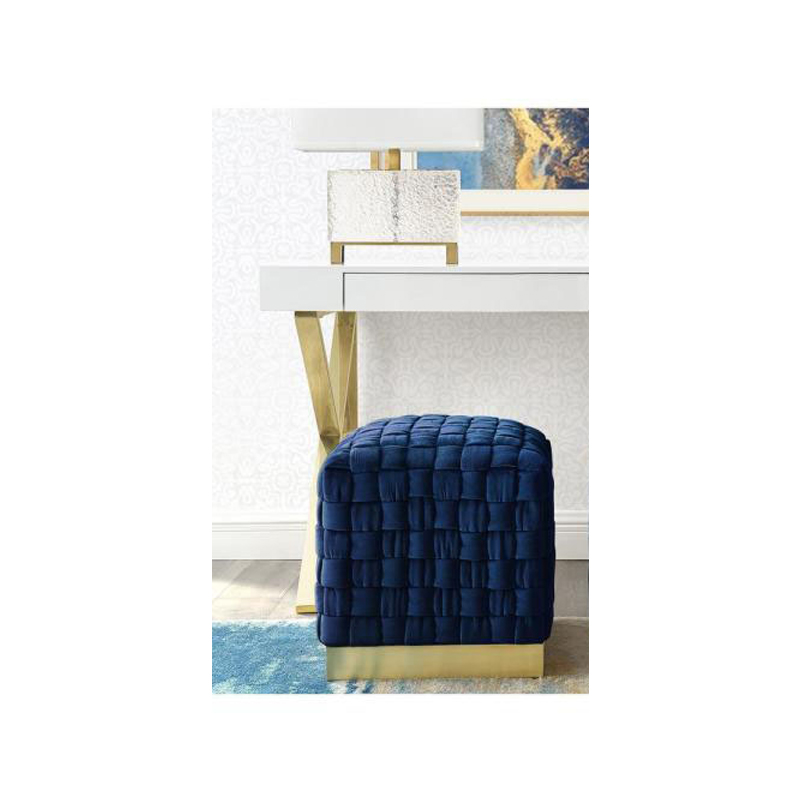 Satine Velvet Hand Woven Cube Ottoman - (Navy)