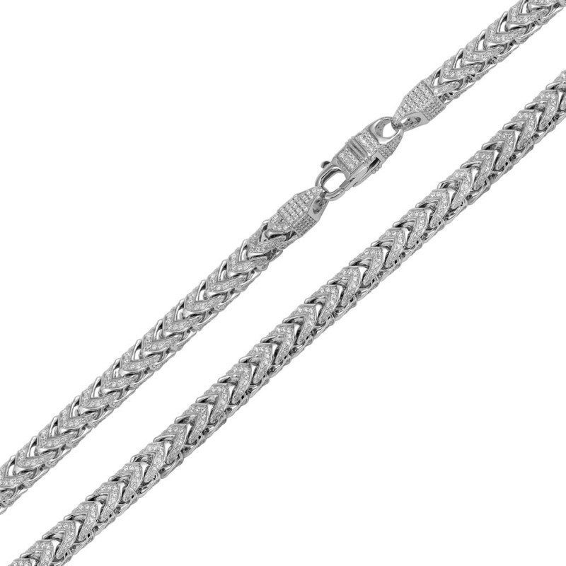 Rhodium Plated CZ Encrusted Franco Chains - (Sterling Silver)