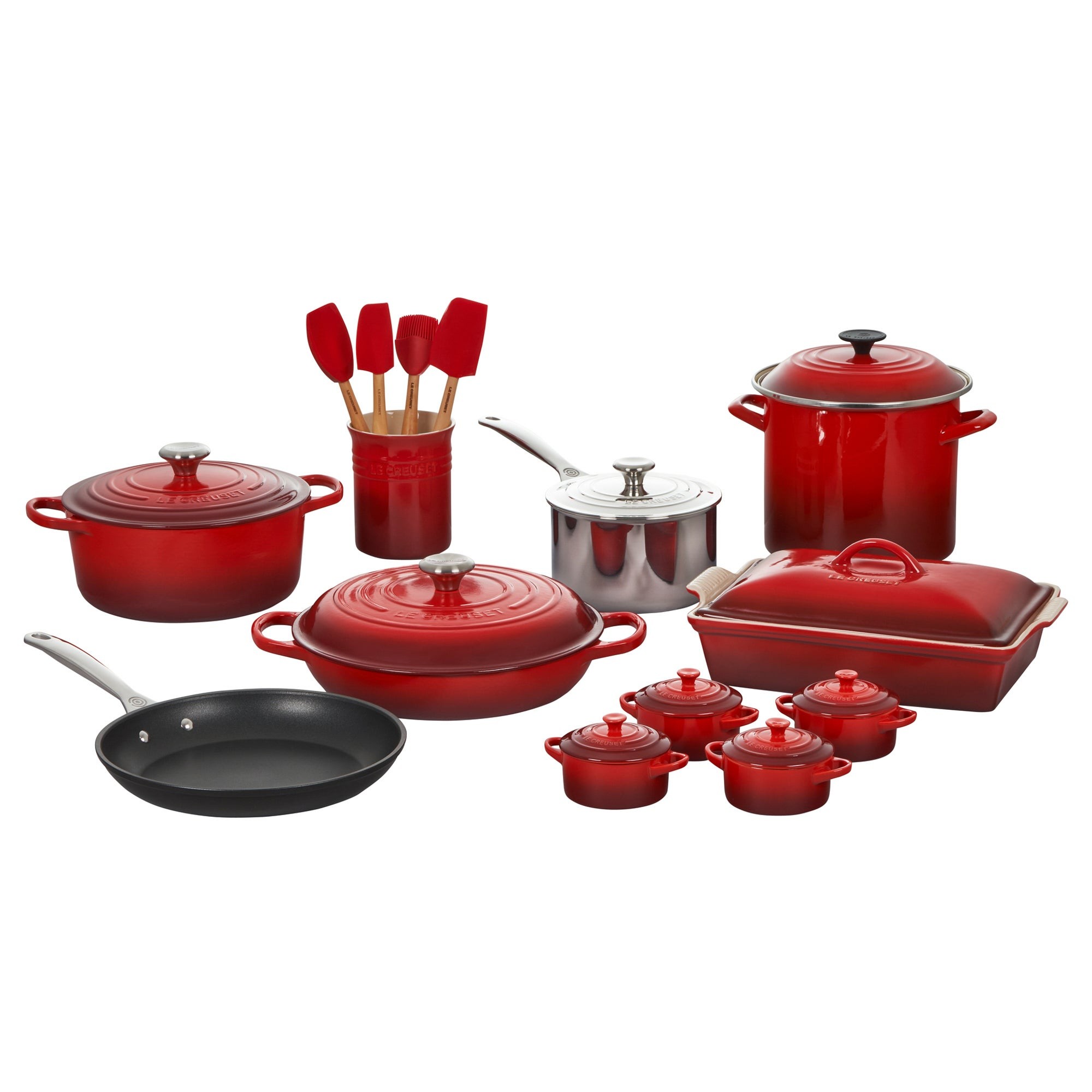 20pc Mixed Material Cookware & Kitchen Set Cerise