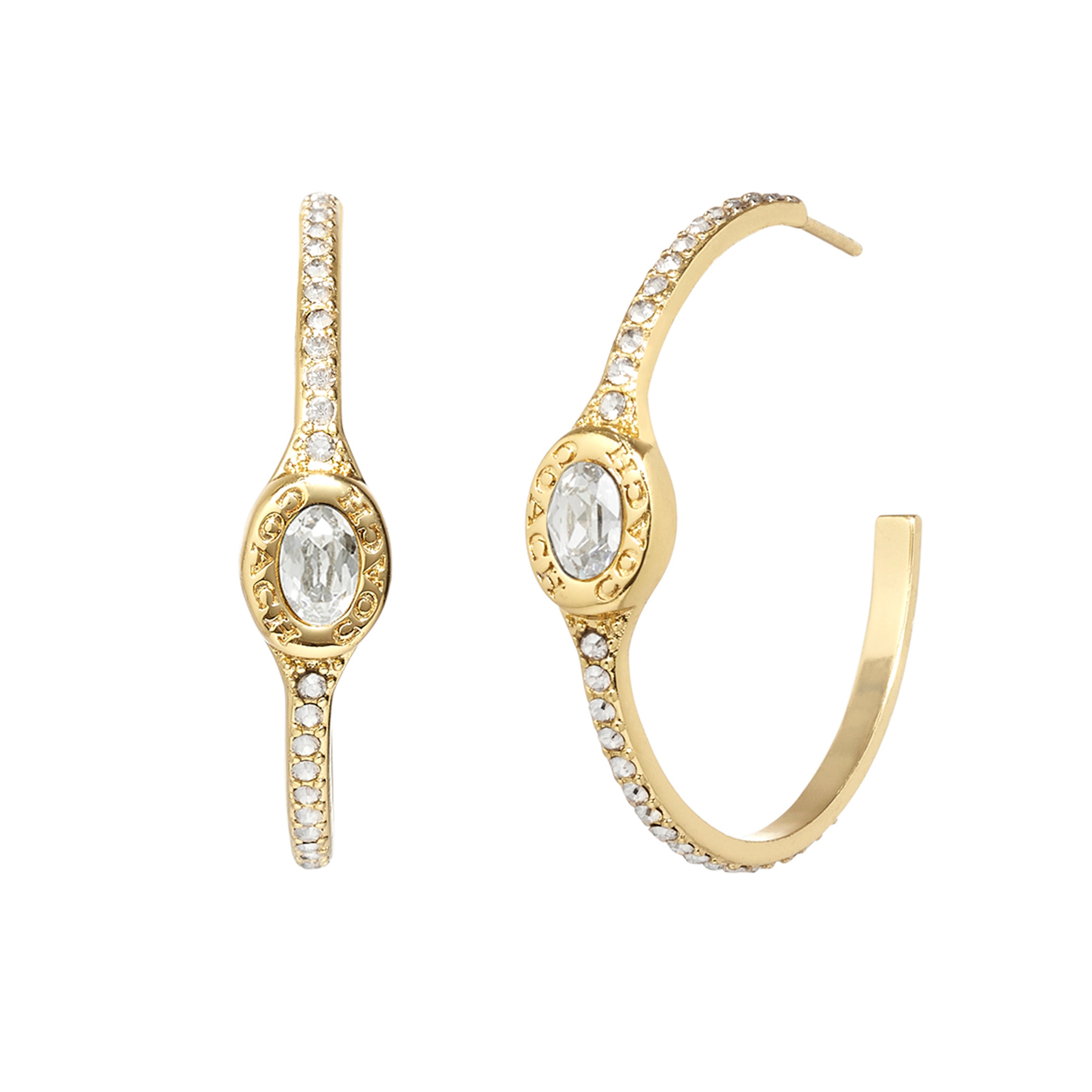 Signature Logo Pave Hoop Earrings Gold