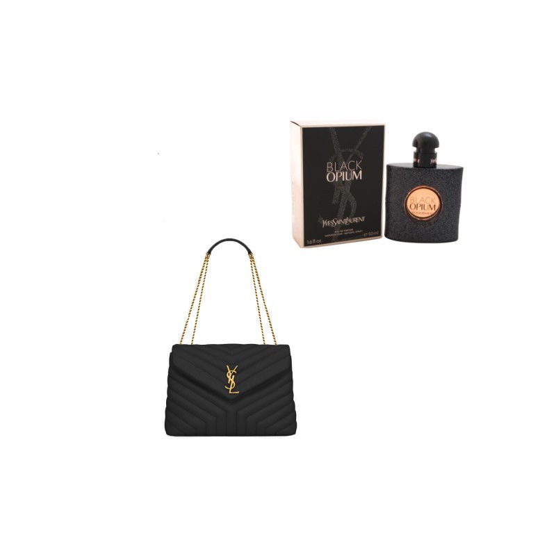 Medium Envelope Chain Matelasse Bag with Black Opium for Women 1.6 Ounce EDP Spray