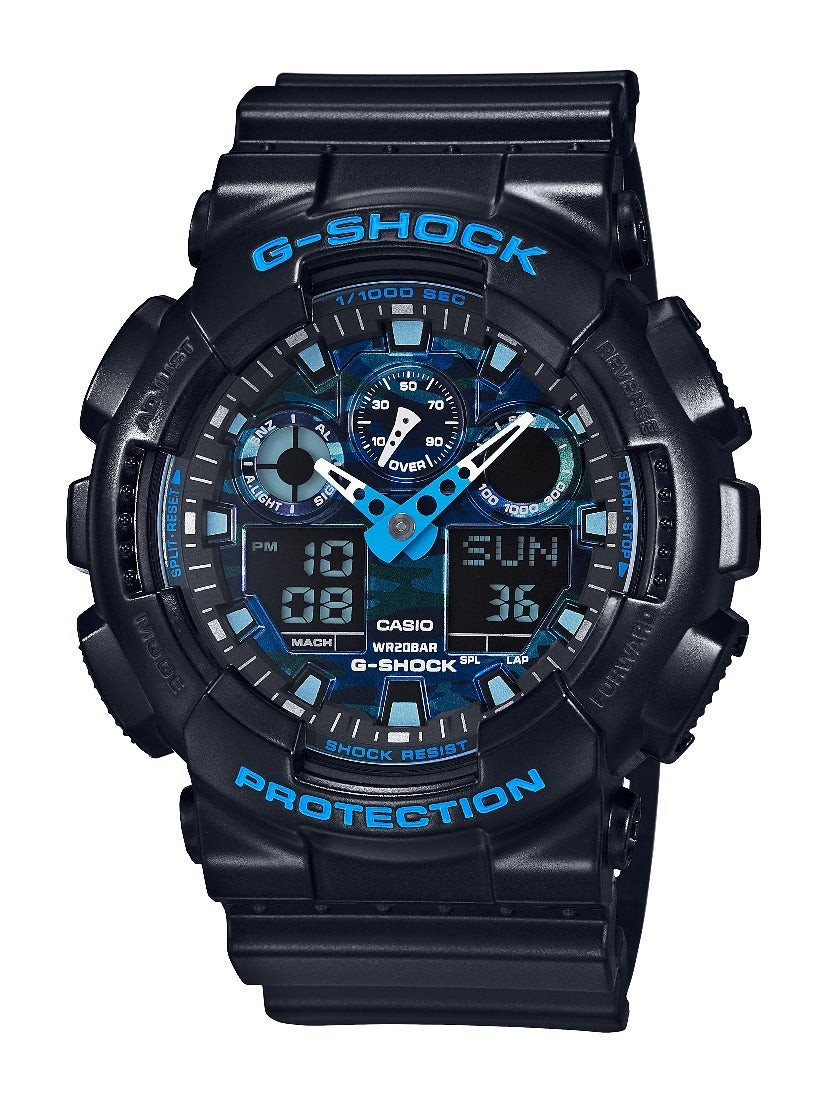 Mens G-Shock Ana-Digi Black Resin Watch Blue Camouflage Dial