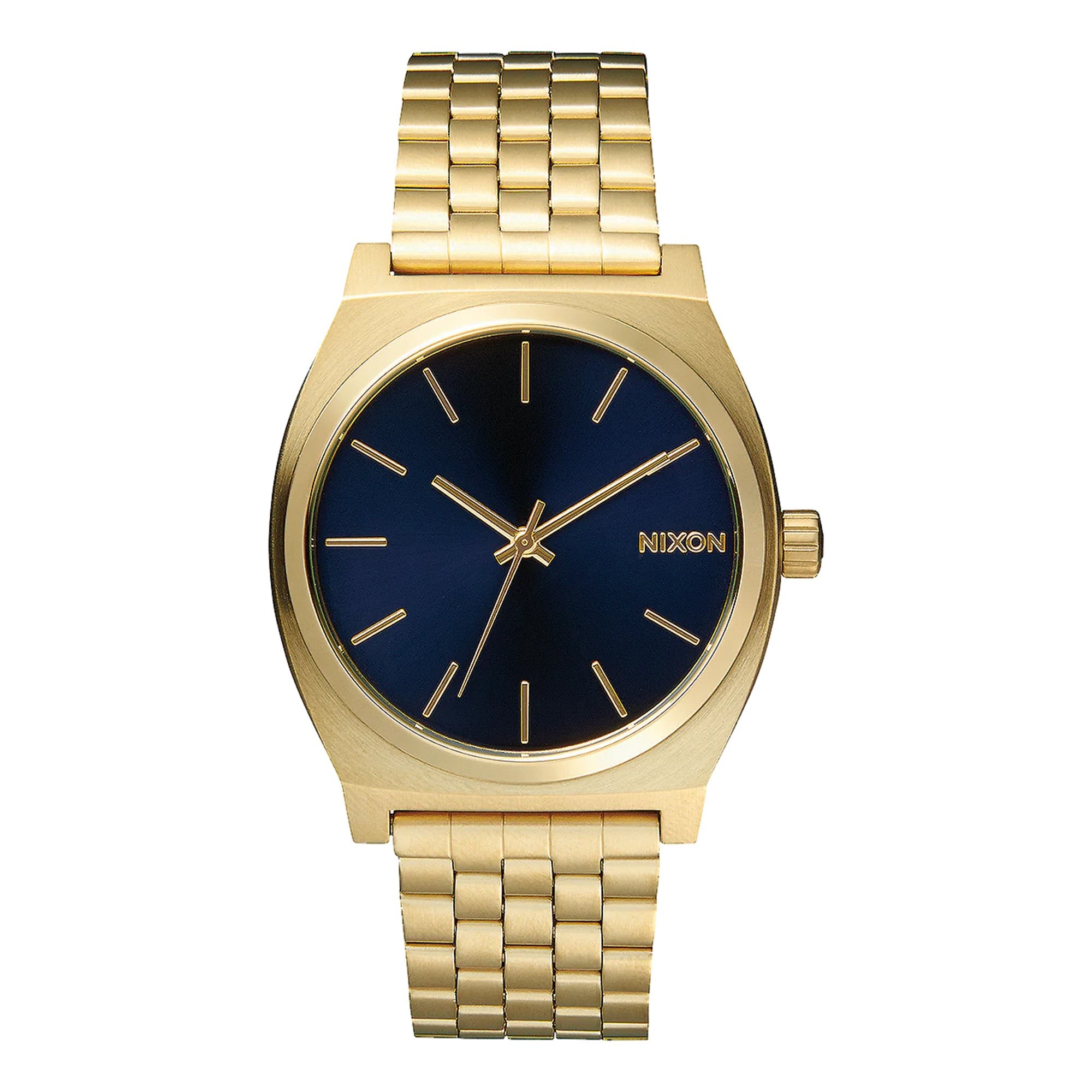 Mens Time Teller Gold-Tone Stainless Steel Watch Navy Dial