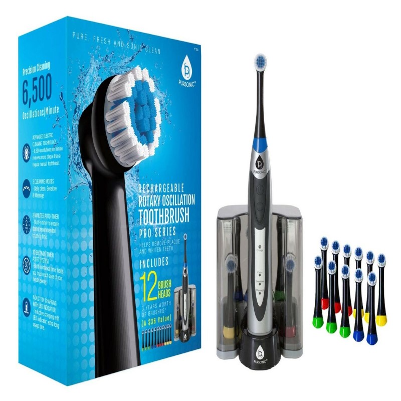Rechargeable Rotary Toothbrush with Bonus Brush Heads - (12 Heads)
