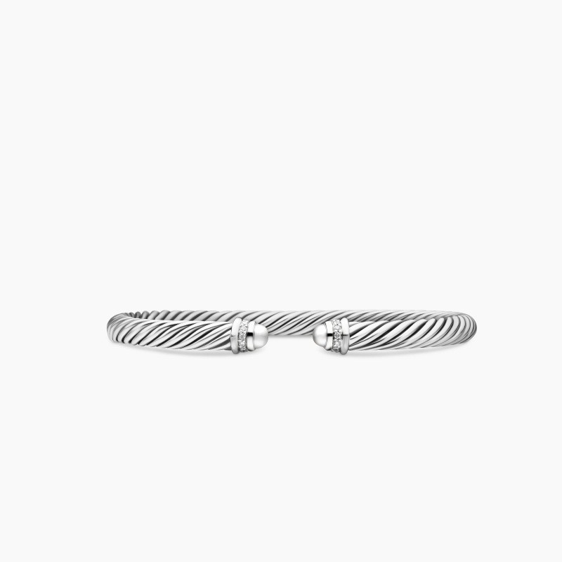 Cable Classic Bracelet -  5mm Sterling silver bracelet with diamonds 0.07ct Size medium