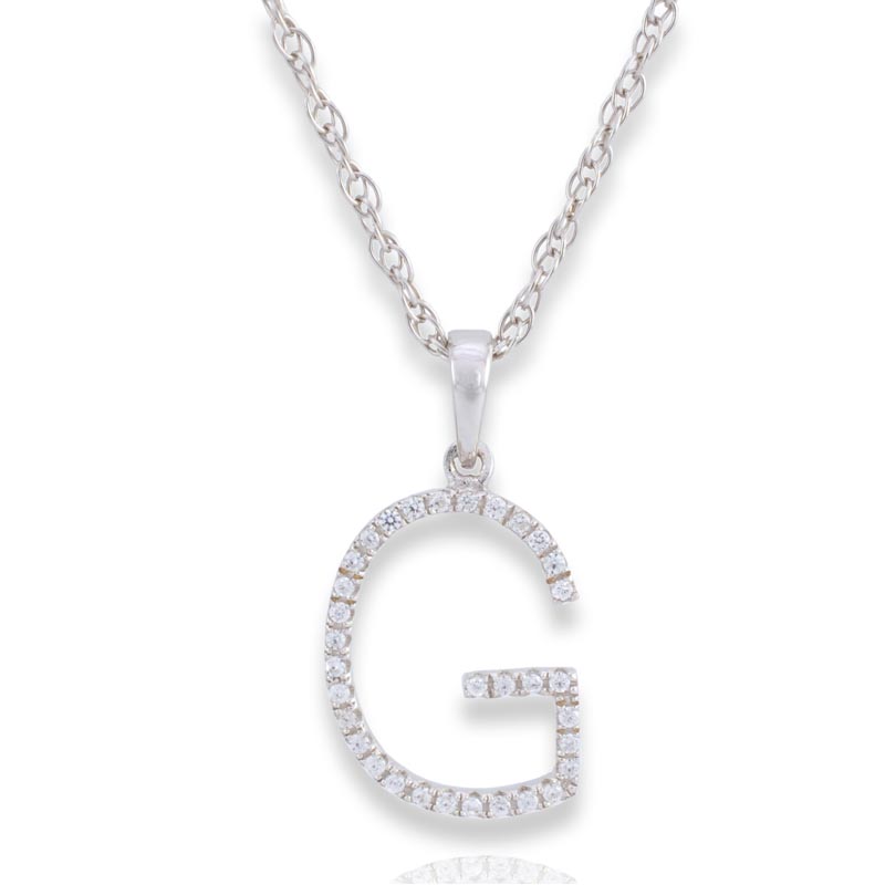 Diamond Initial G Necklace - (White Gold)