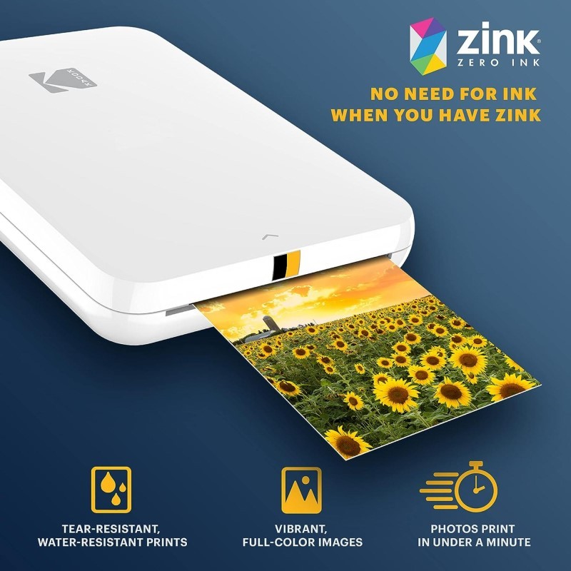 Step Slim Mobile Color Instant Photo Printer 2x3” (White), Compatible with iOS and Android