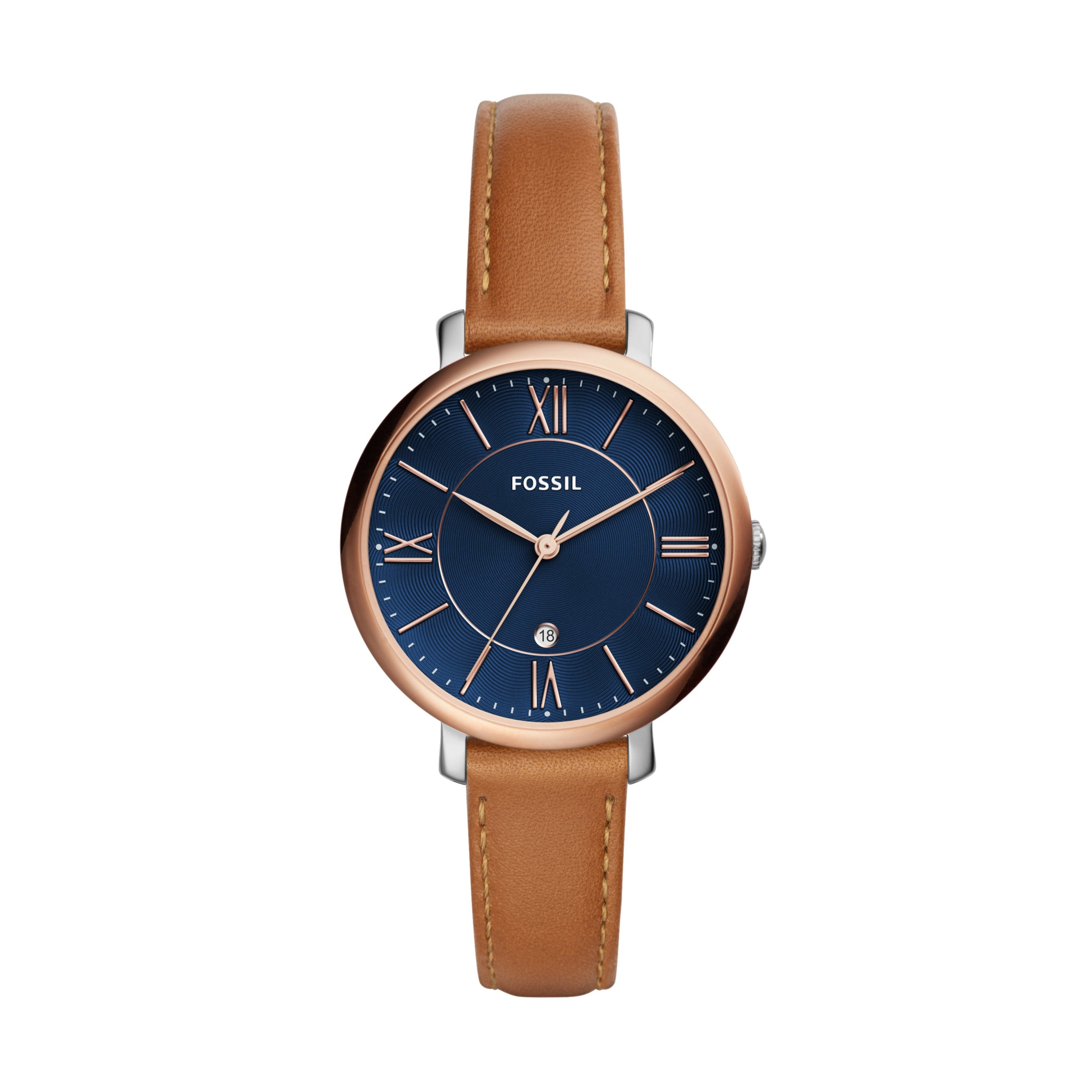 Ladies Jacqueline Brown Leather Stap Watch Blue Dial/Eng