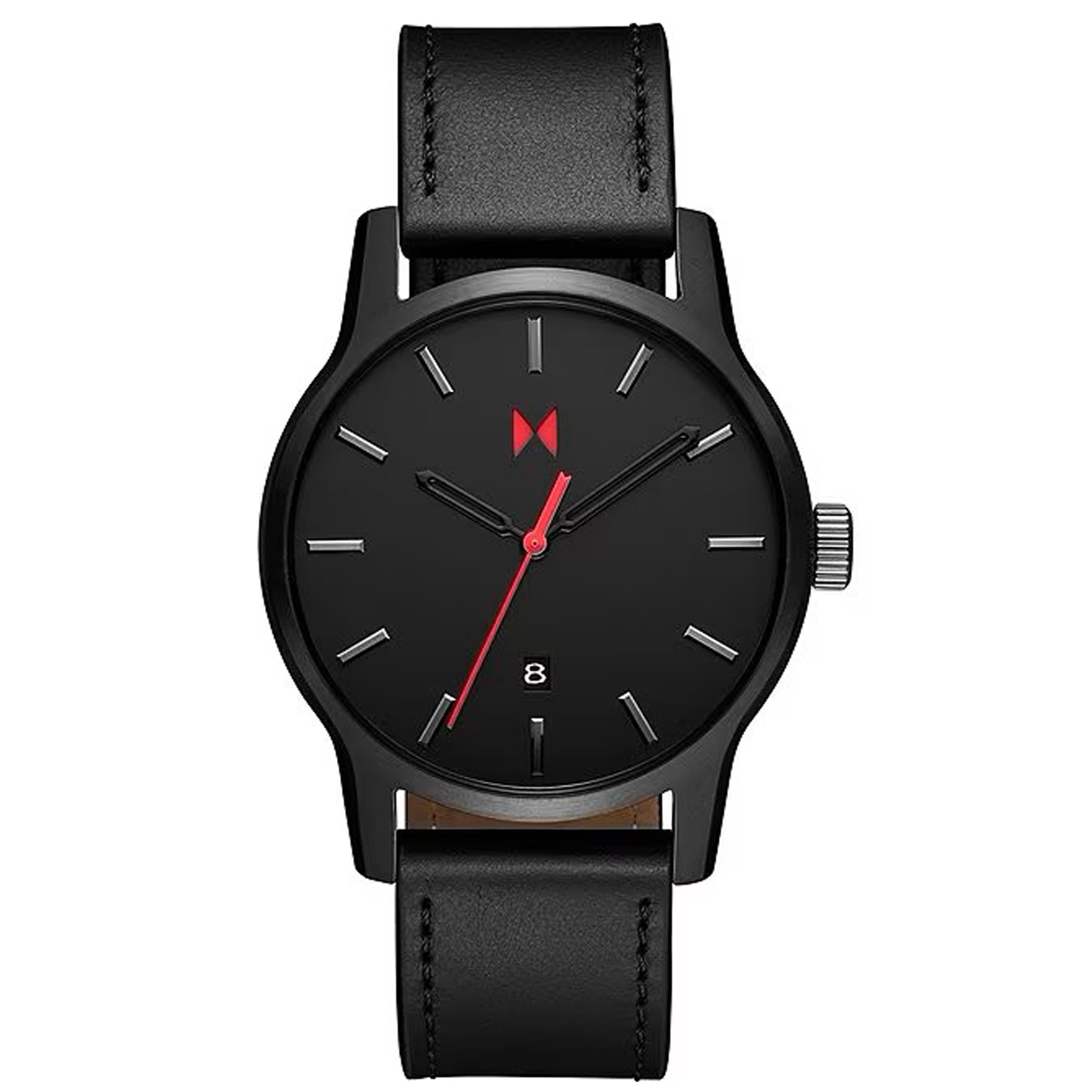 Mens Classic II Jet Black Leather Strap Watch Black Dial