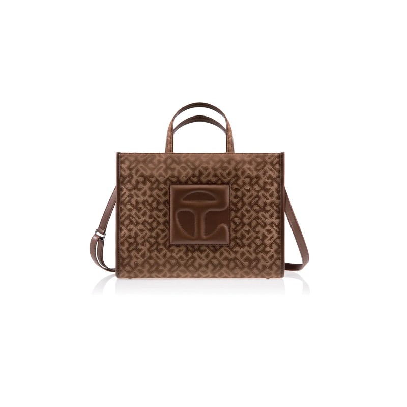 Medium Jacqued Shopper, Chocolate Monogram