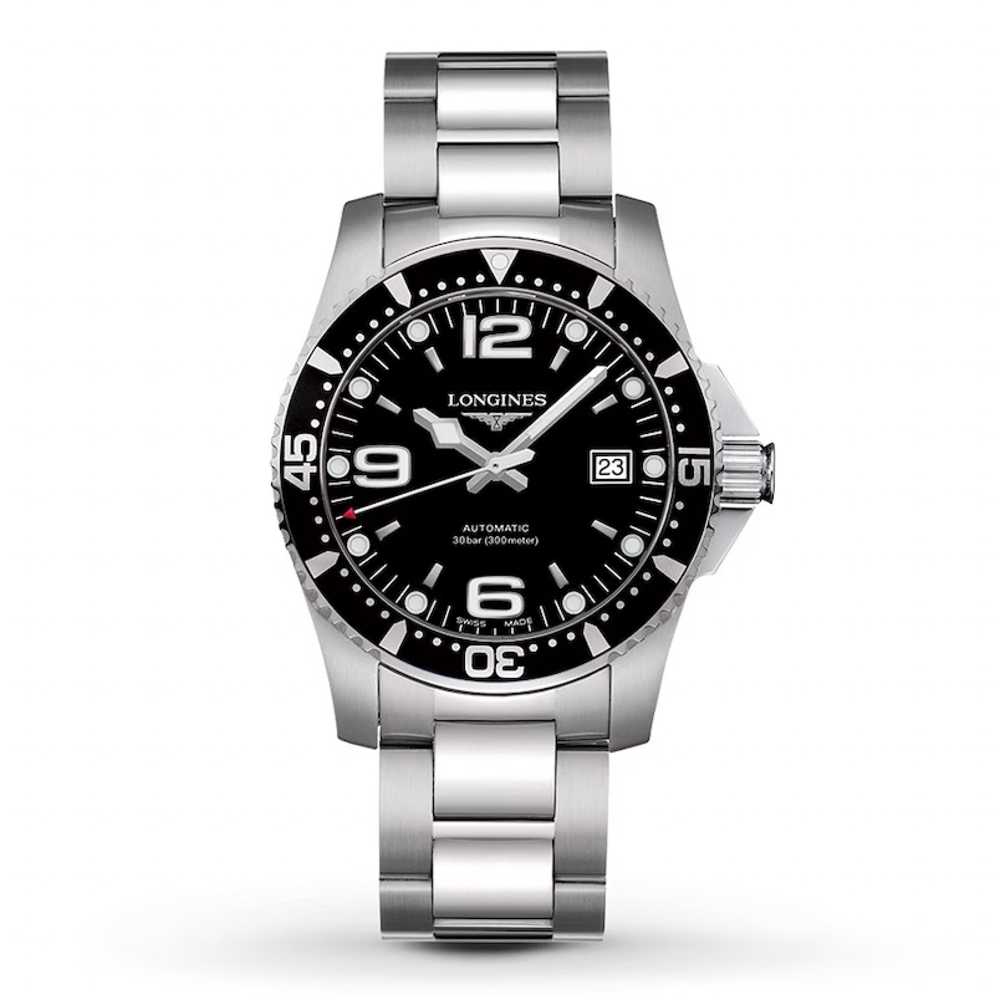 Men's HydroConquest Automatic Stainless Steel Watch, Black Dial