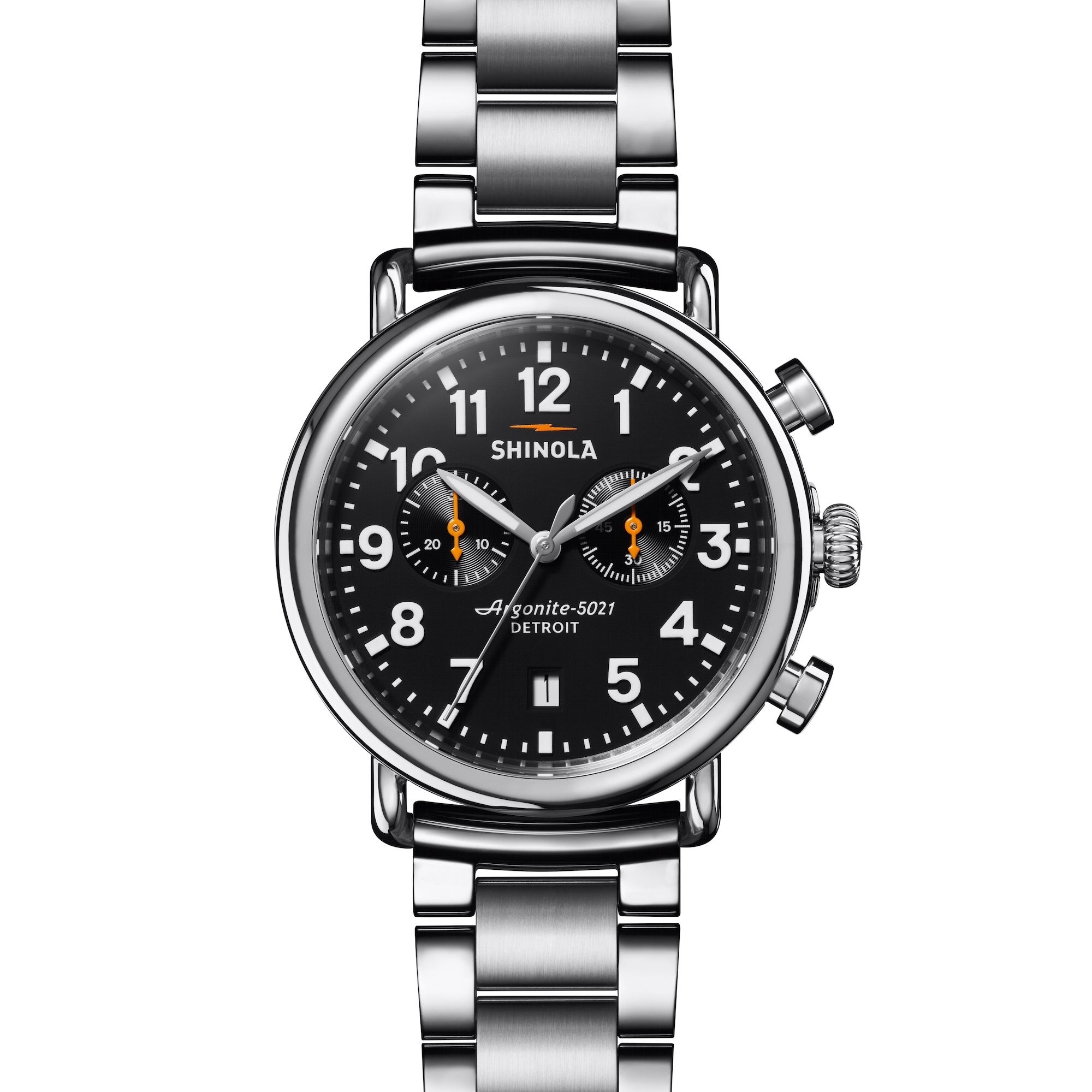 Unisex Runwell Chrono Silver-Tone Stainless Steel Watch Black Dial