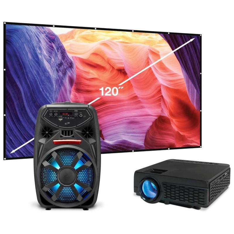 Bluetooth Projector Bundle with 120 Screen and Bluetooth Tailgate Speaker