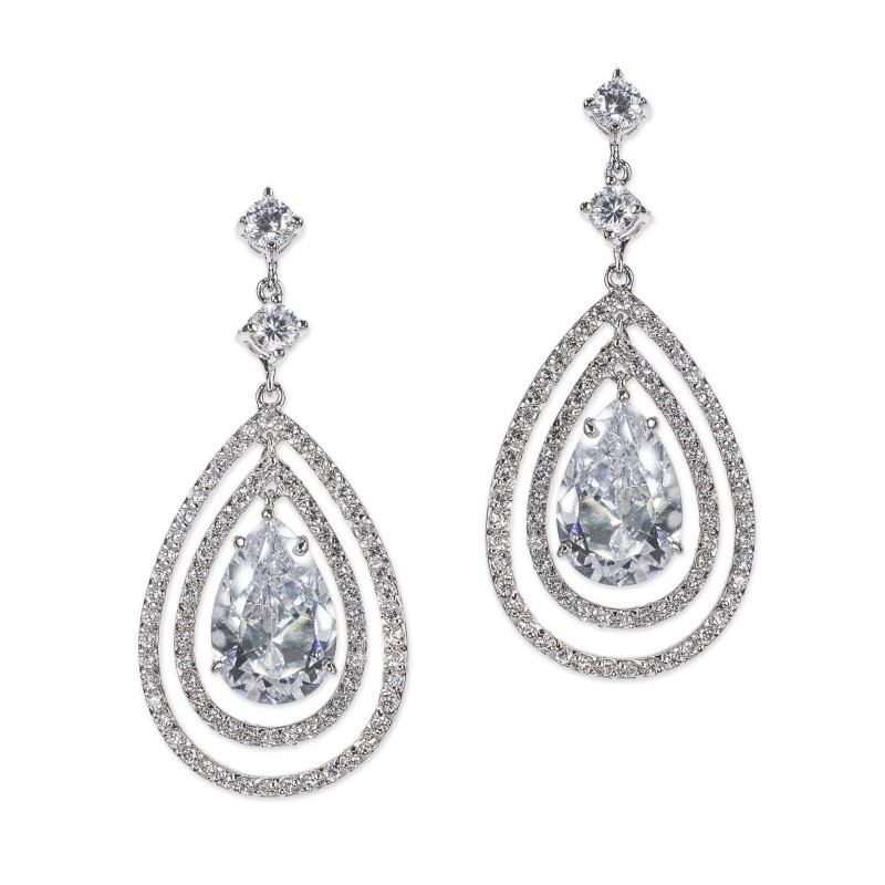 CZ by Kenneth Jay Lane Pave Double Halo Pear Dangle Earrings