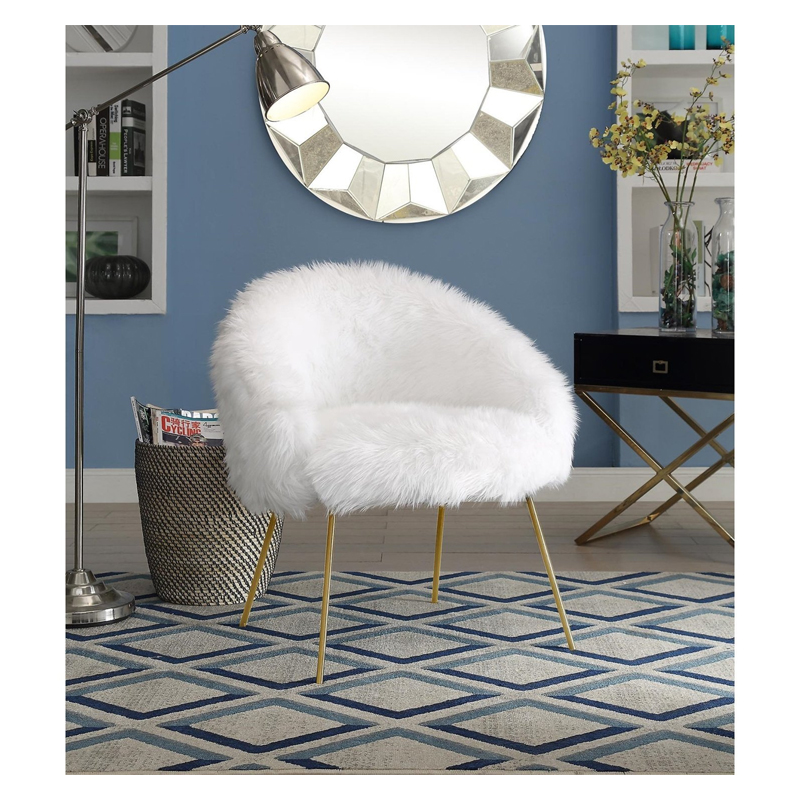 Ana Lux Fur Accent Chair - (White)