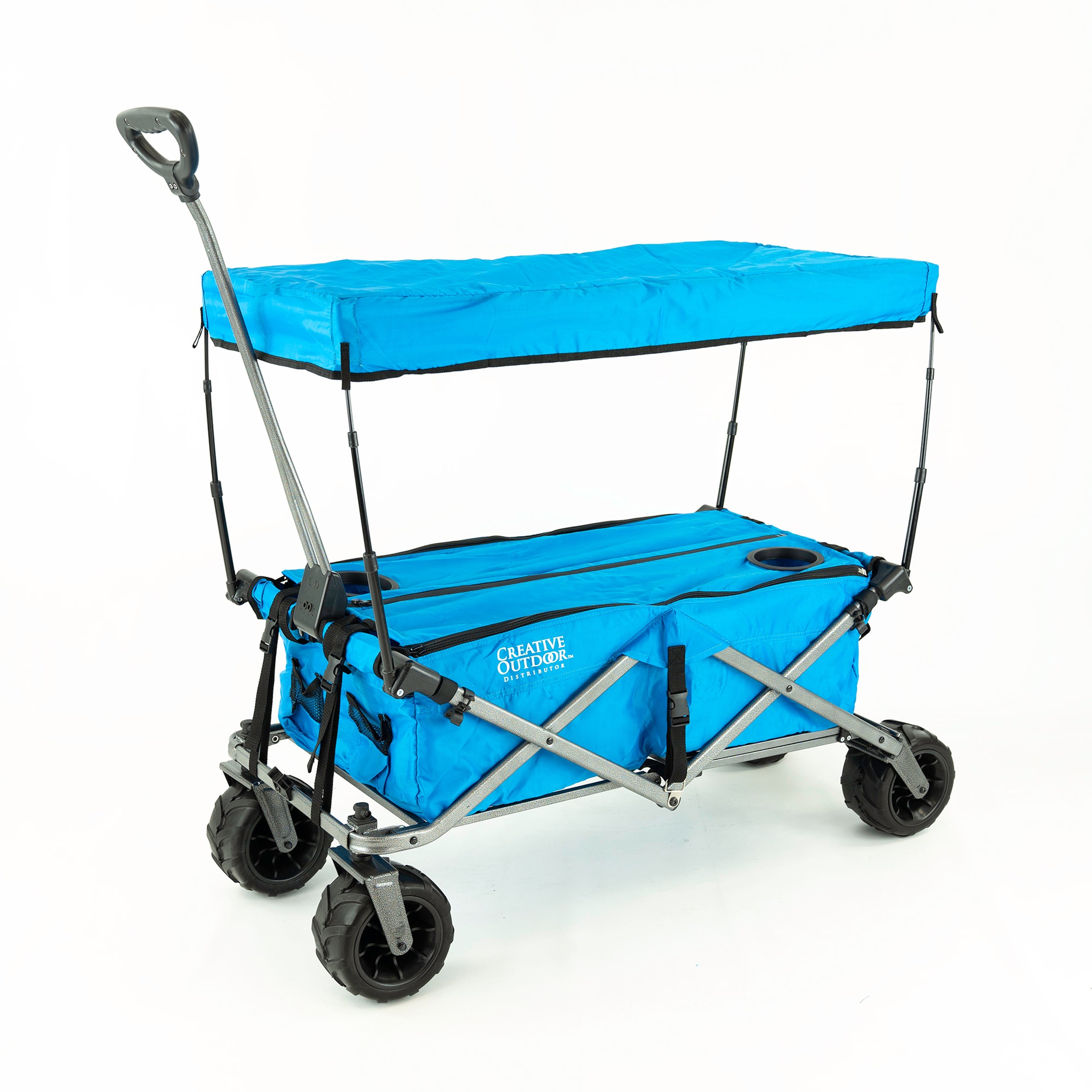 All-Terrain Deluxe Folding Wagon w/ Canopy & Cooler Rack Sky Blue