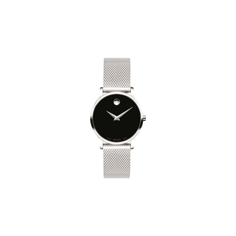 Ladies Museum Classic Silver-Tone Stainless Steel Mesh Watch Black Dial