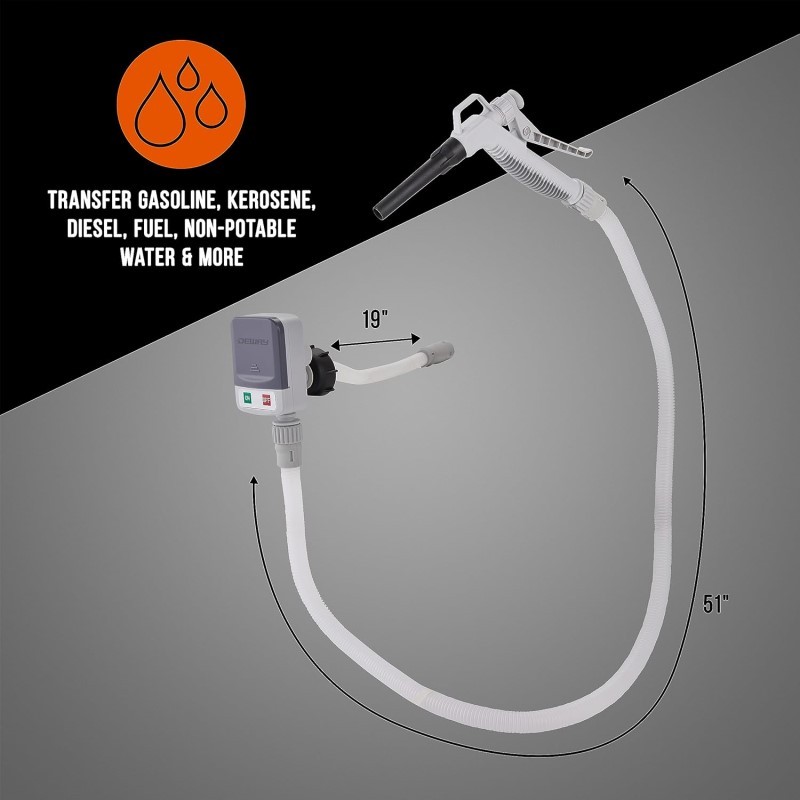 Automatic Battery Powered Fuel Transfer Pump with Flow Control Nozzle and 3 Cans Adapters