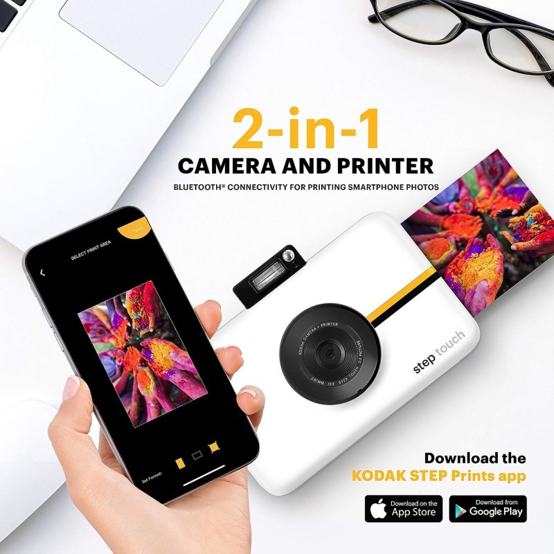 Step Touch 13MP Digital Camera & Instant Printer 2x3" with 3.5 LCD Touchscreen Display - White