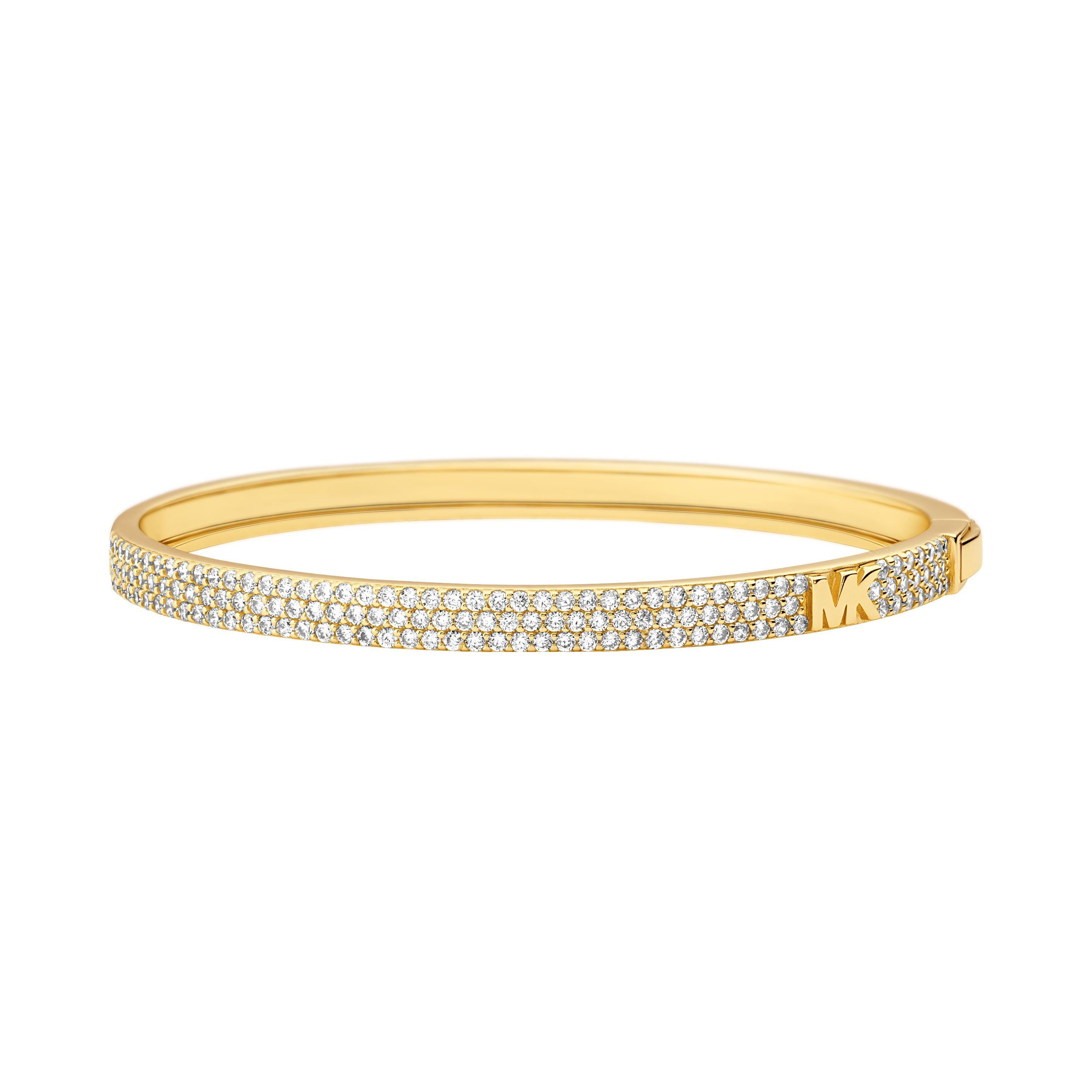 Precious Metal-Plated Sterling Silver Pave Logo Bangle Gold