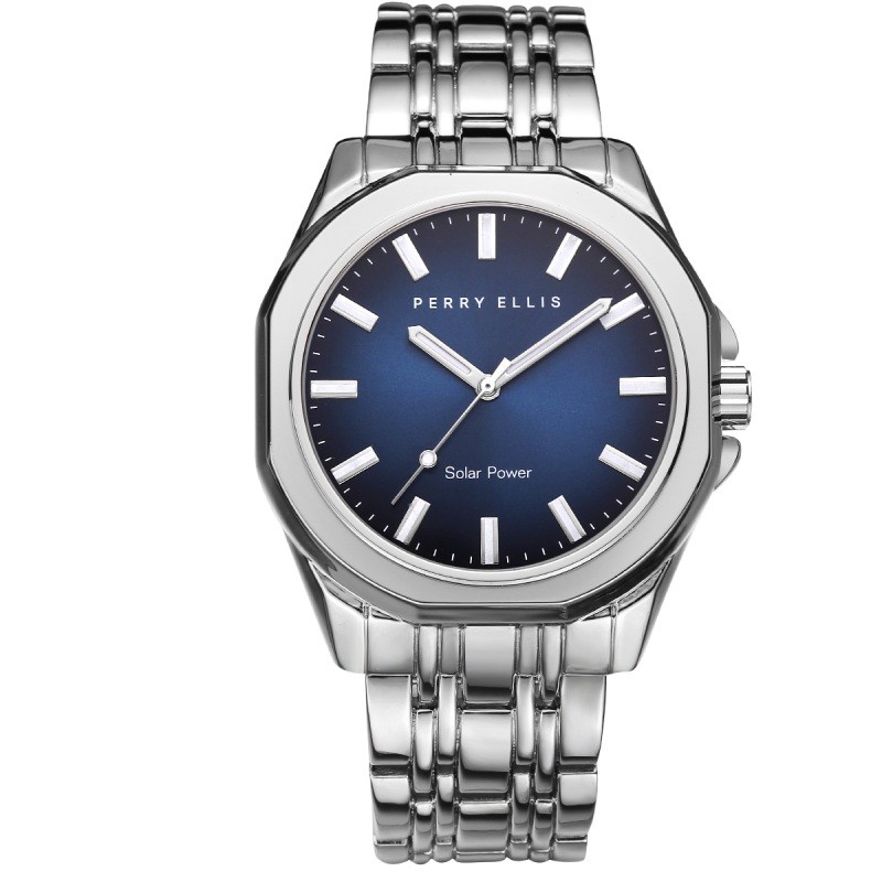 42mm Silver Tone Blue Dial Bracelet Watch