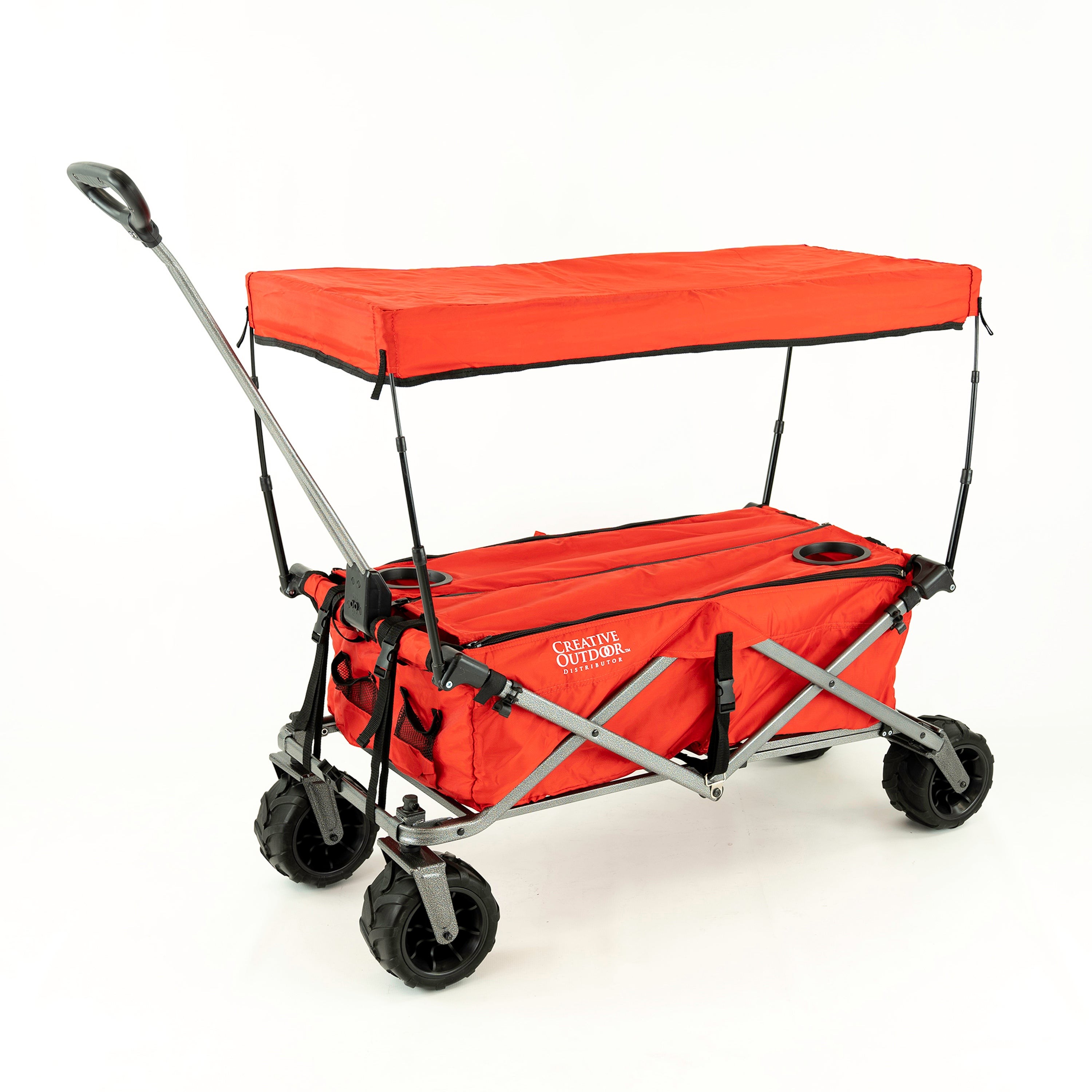 All-Terrain Deluxe Folding Wagon w/ Canopy & Cooler Rack Red