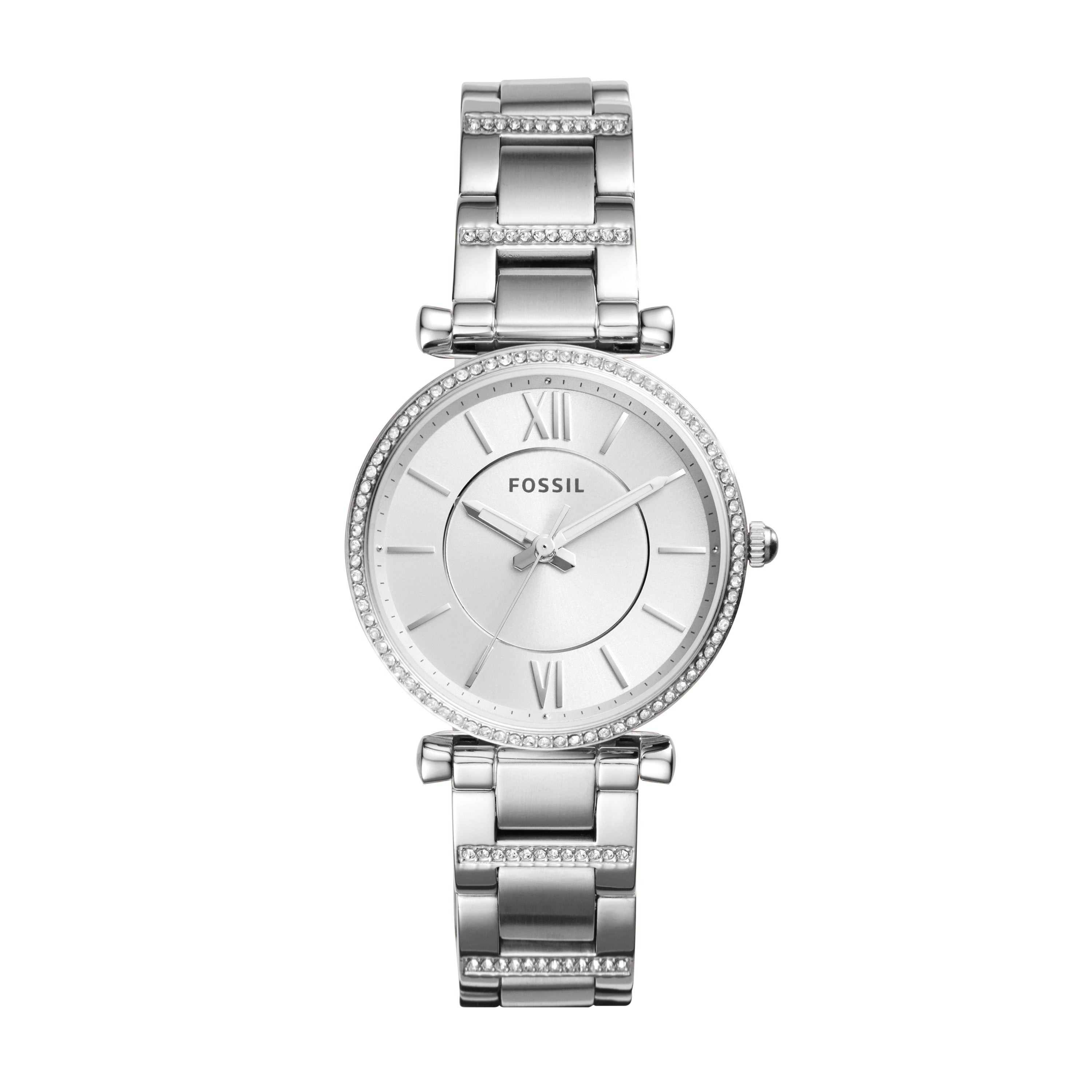 Ladies Carlie Silver-Tone Crystal Bracelet Watch Silver Dial