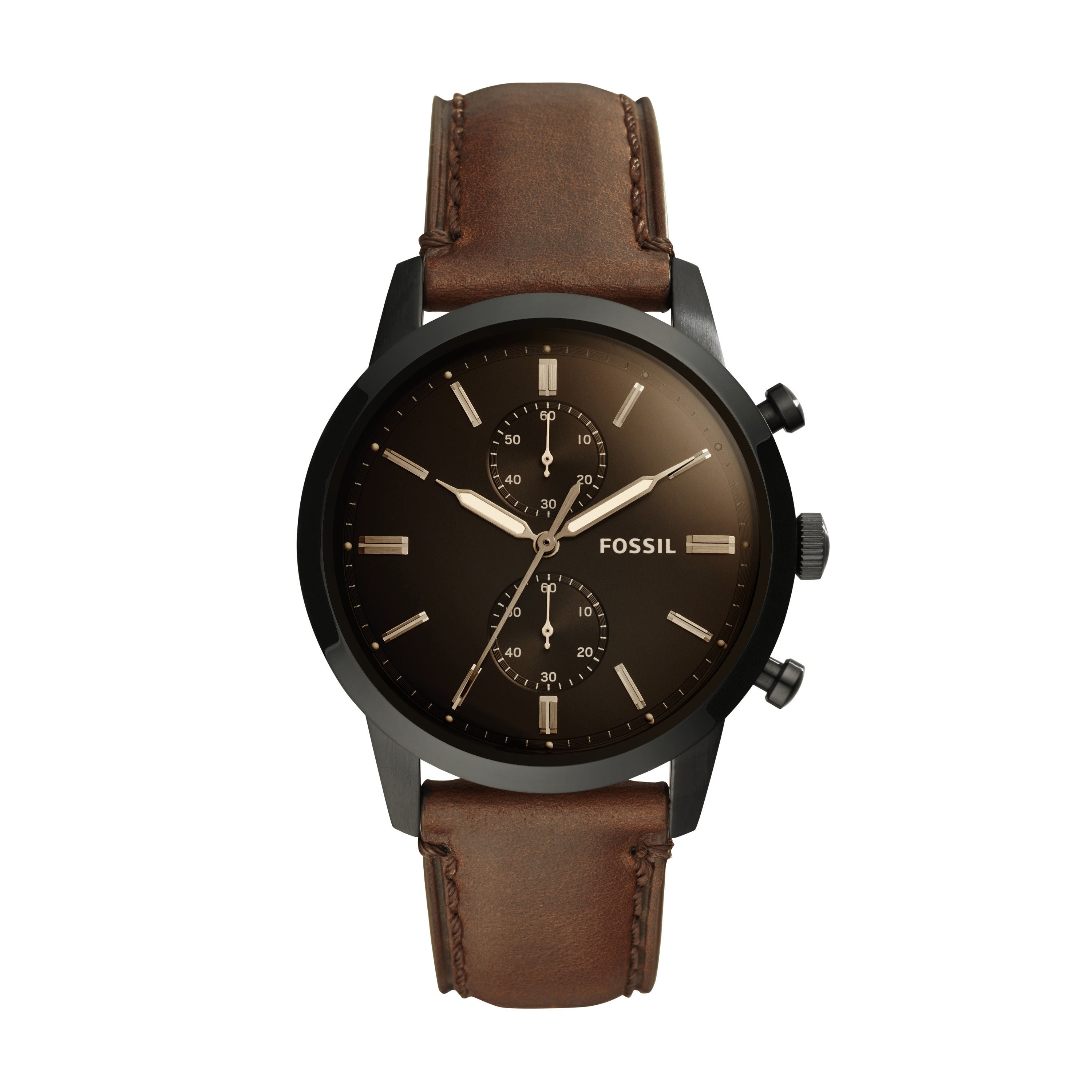 Mens Townsman Chronograph Dark Brown Leather Strap Watch Brown Dial