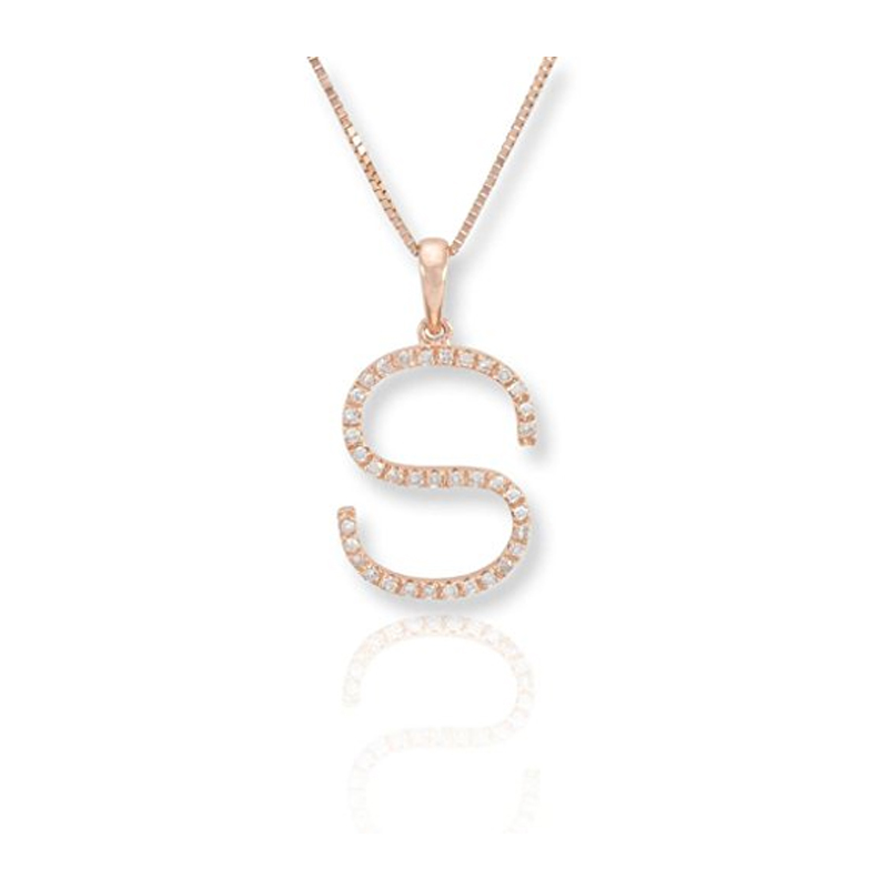 Diamond S Initial Pendant Necklace - (Rose Gold)