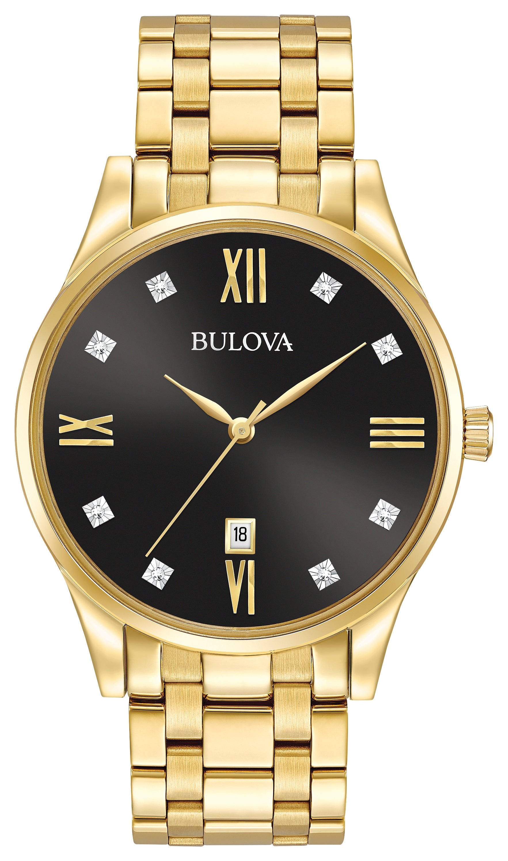 Mens Diamond Gold-Tone Stainless Steel Watch Black Dial