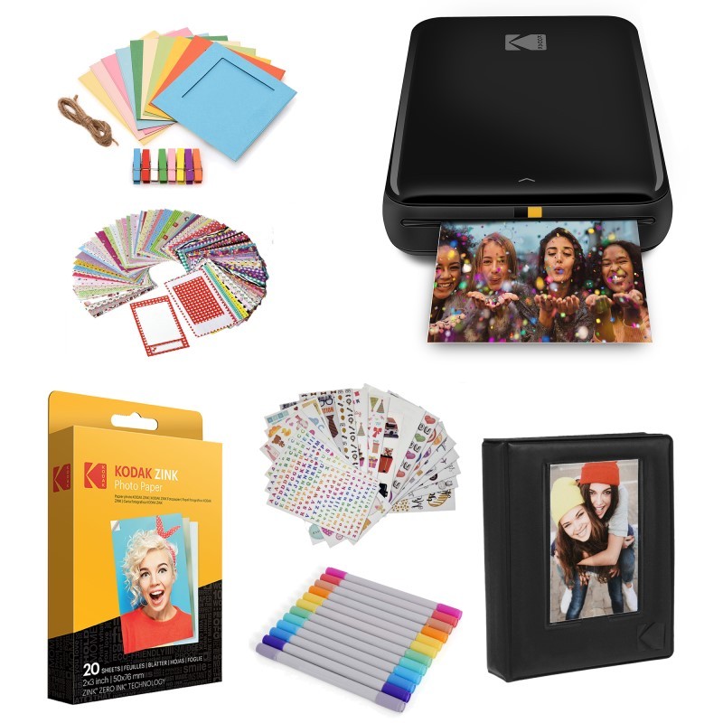 Step Mobile Instant Photo Printer 2x3" (Black) & Photo Paper Starter Bundle for iOS & Android