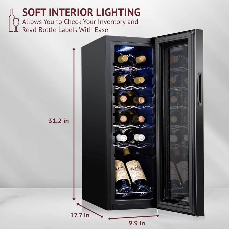 12 Bottle Compressor Wine Refrigerator, Freestanding Wine Cooler with Lock, Black