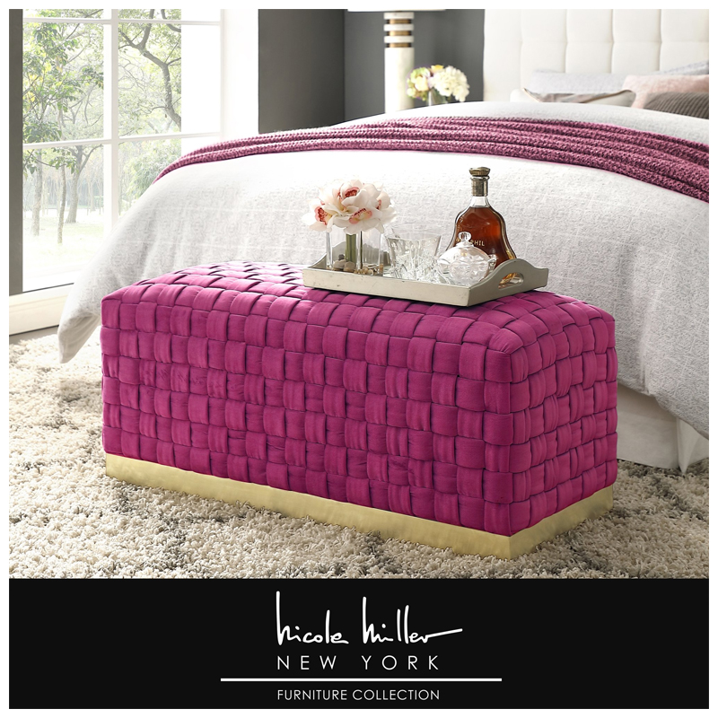 Satine Velvet Hand Woven Rectanglular Bench with Gold Base - (Fuchsia)