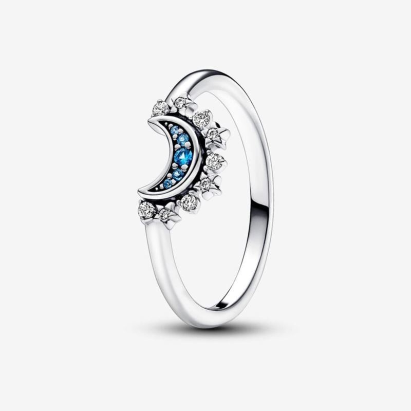 Size 6 Celestial Blue Sparkling Moon Ring