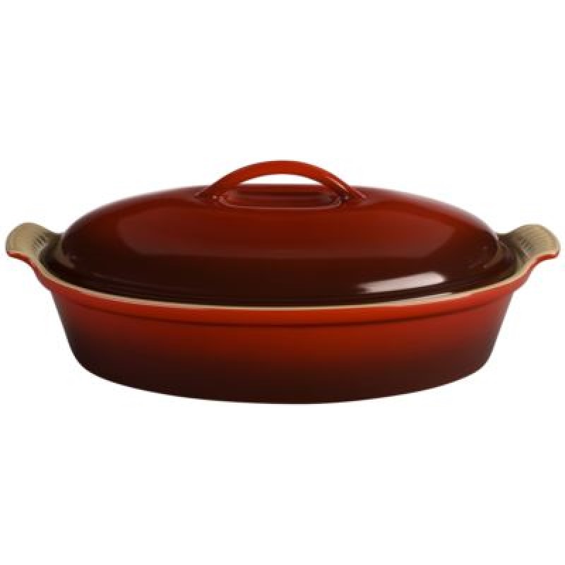 Heritage Stoneware 4qt Covered Oval Casserole Cerise