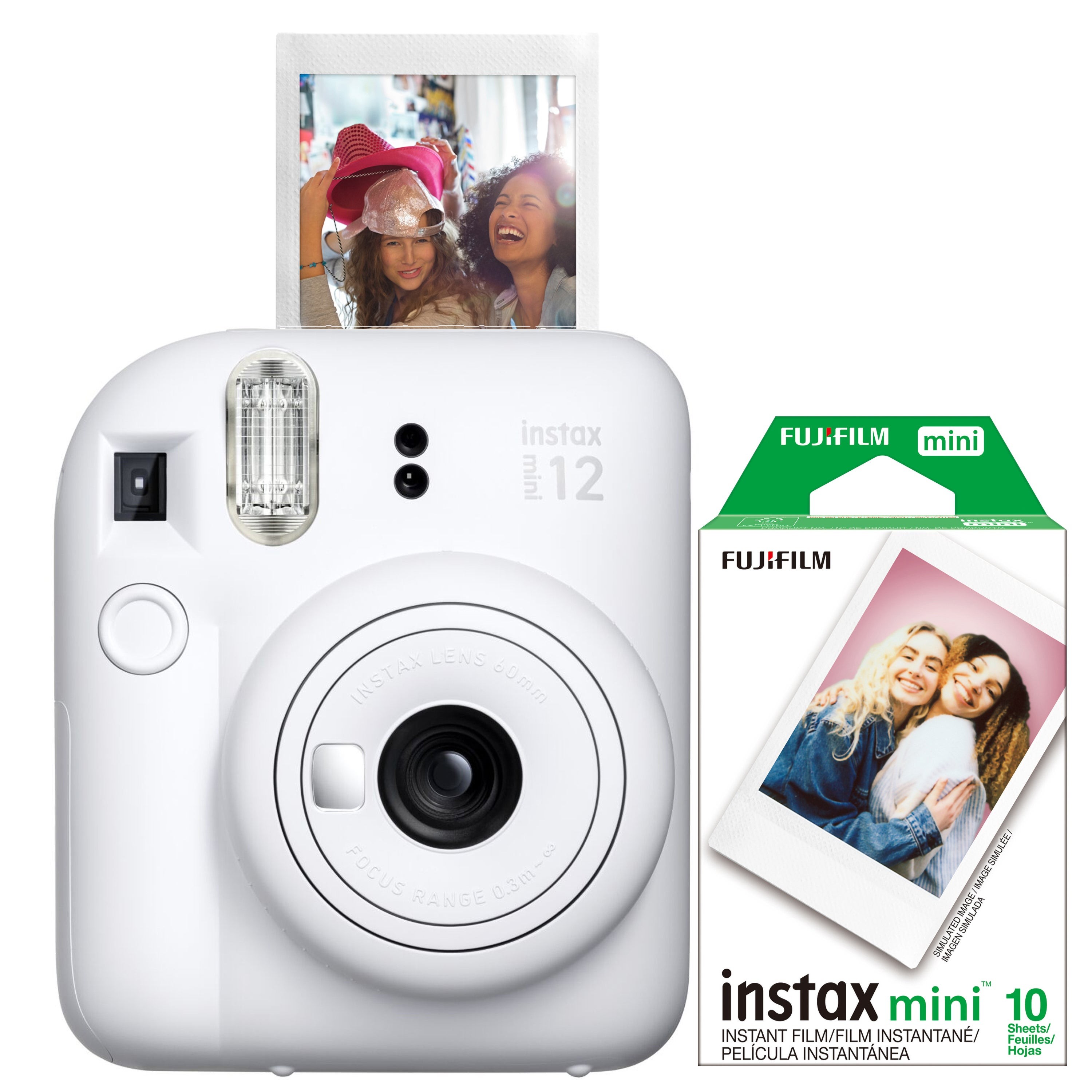 Instax Mini 12 Instant Camera w/ 10 Count Film Clay White