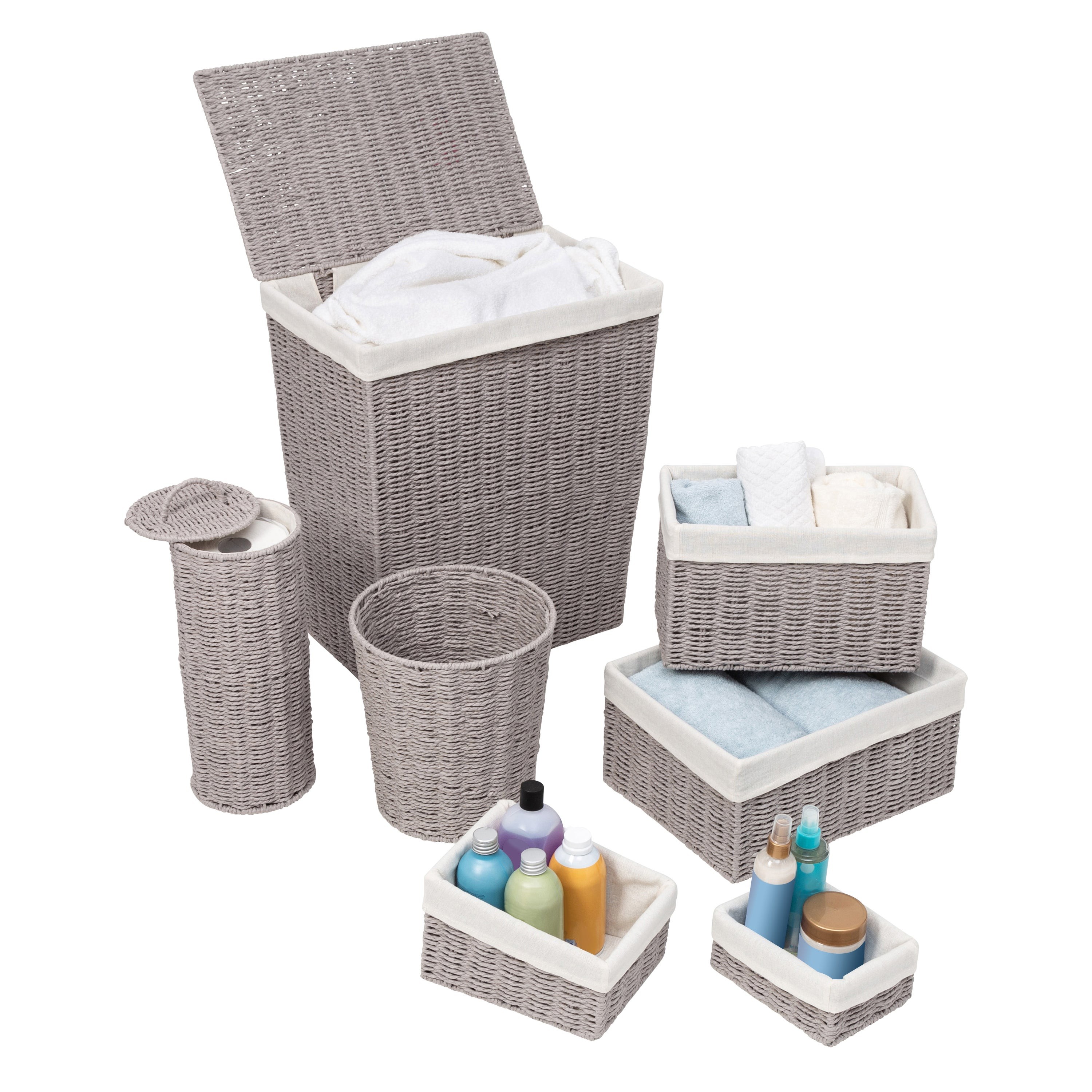7pc Twisted Paper Rope Woven Bathroom Storage Basket Gray