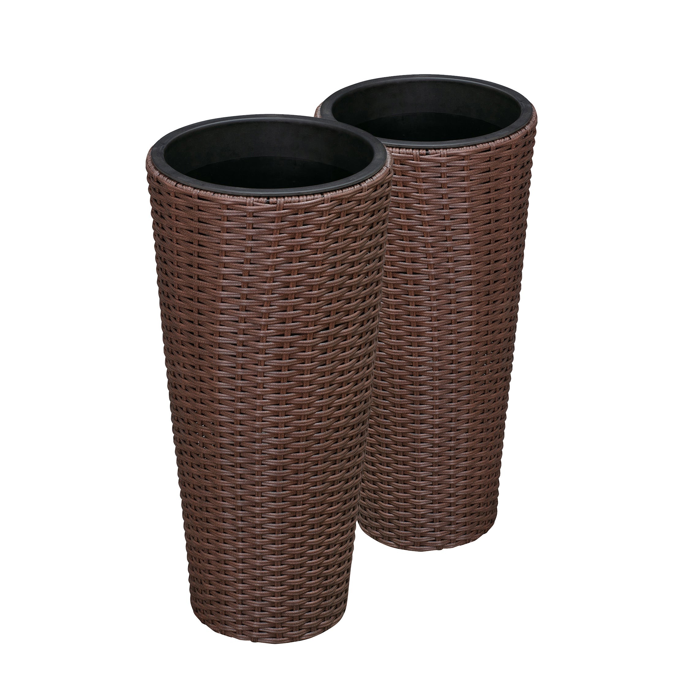 Noah Round Wicker 2pc Planter Set Mocha