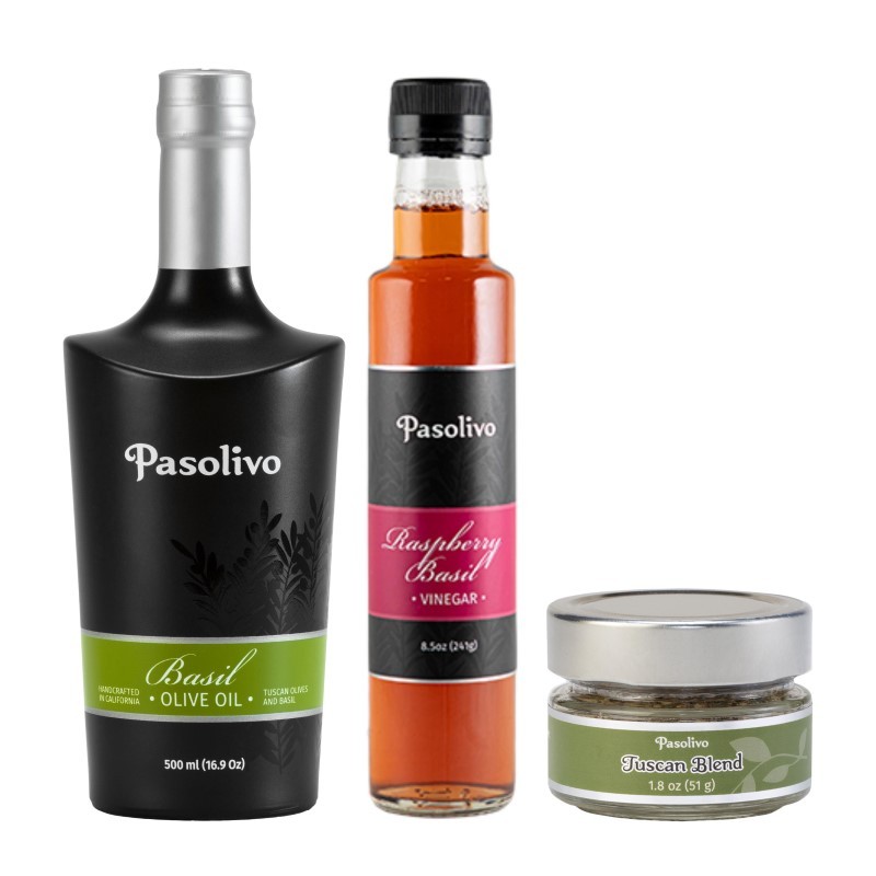 Basil Olive Oil & Raspberry Basil Vinegar 500mL & Tuscan Spice Blend 1.8oz