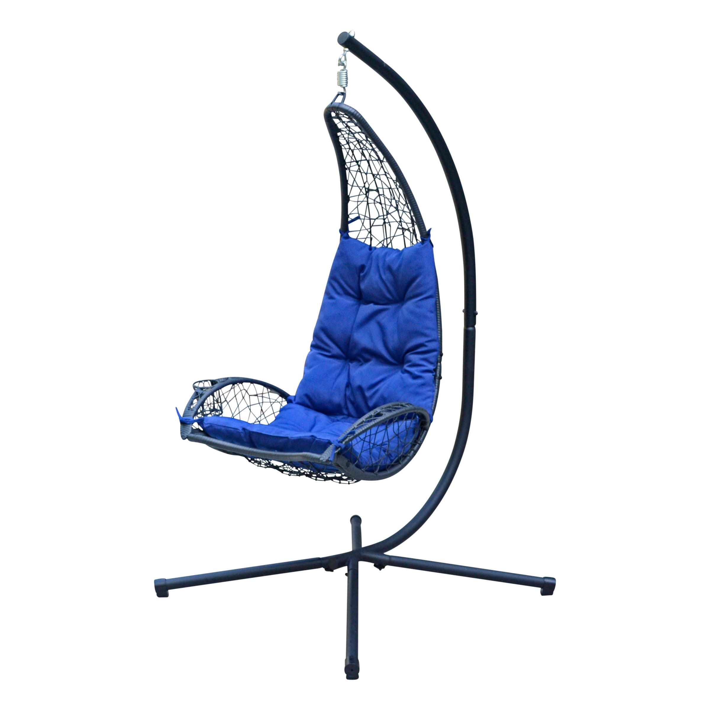 Cushioned Rattan Wicker Hanging Chair Blue