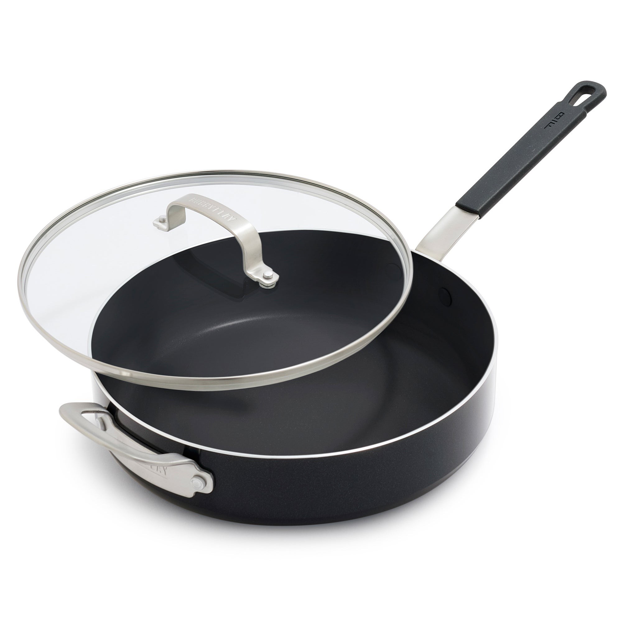 Ceramic Nonstick Aluminum 4.5qt Saute Pan w/ Lid Black